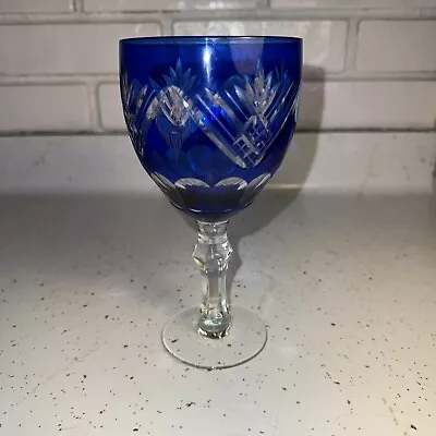 Buy Vintage Cut To Clear Bohemian Czech Cobalt Blue Crystal Goblet Wine Stem • 36.44£