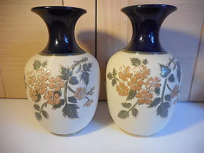 Buy Antique Lovatts Langley Mill Pair Of Cream And Blue With Pink Blossom Vases 1916 • 14£