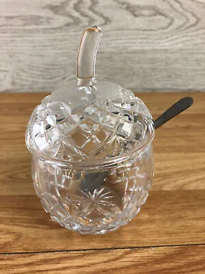 Buy Clear Crystal Cut Glass Preserve Jar With Lid And Shaped Flat Spoon • 19.99£