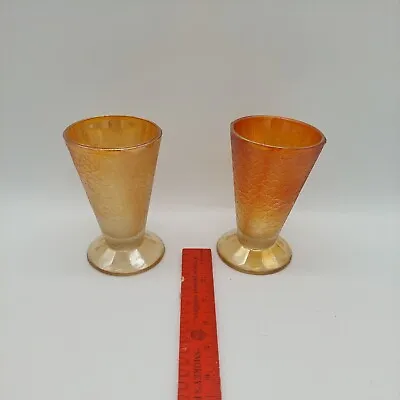 Buy 2 VINTAGE Carnival Crackle  Glass  Marigold Footed Tumblers Depression Glass Cup • 18.86£