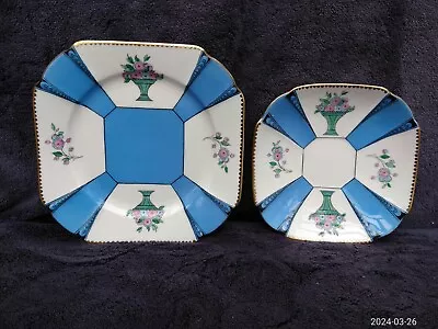 Buy Rare Shelley Blue Queen Anne Plate & Saucer Rg 723404 11525/8 Vase Of Flowers • 45£