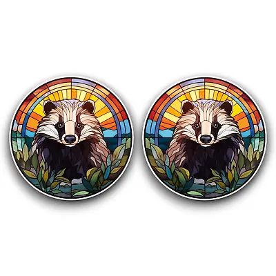 Buy 2x Small Badger Animal Stained Glass Effect Vibrant Vinyl Sticker Decal 60mm • 2.59£