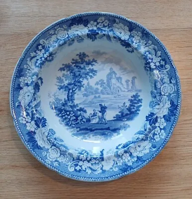 Buy Pearlware Blue And White Transferware Bowl Antique Scenery By Minton • 30£