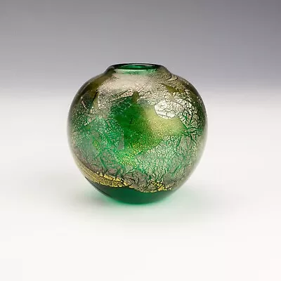 Buy Vintage Isle Of Wight Studio Glass -  Small Green Azurene Globe Vase • 19.99£