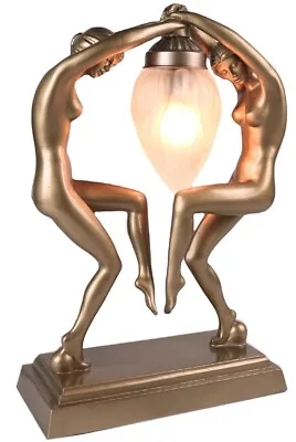 Buy 38cm Art Deco/nouveau Table Lamp Twin Nude Bronze Figurines Glass Shade Bulb • 99.95£