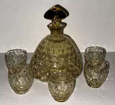 Buy MCM Decanter And Glasses Set Amber Vintage Mid Century Modern Free Shipping • 30.26£