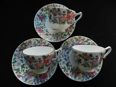 Buy Set Of Three Crown Staffordshire Thousand Flower Cups And Saucers • 9.99£