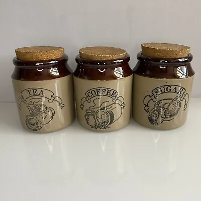 Buy 3 X Vintage Pearsons Stoneware Storage Jars Canisters Tea Sugar Coffee Set Brown • 33.99£