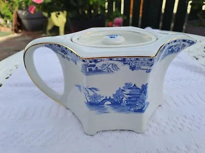 Buy Beautiful Art Deco Rubian Art Pottery England-blue & White Willow Pattern Teapot • 12£