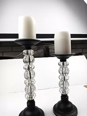Buy Set Of 2 MC Modern Tall Art Glass Candle Stick Holders Metal Base 14 /12  • 28.41£