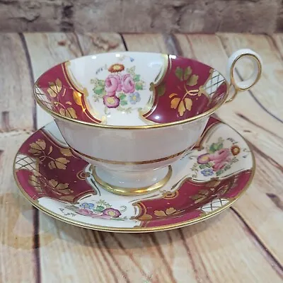 Buy Antique Samuel Radford Fenton Tea Cup And Saucer, Hand Painted Roses, Wide Mouth • 25.61£