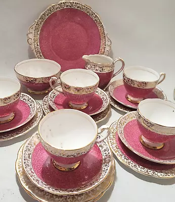 Buy Pretty Roslyn Bone China Pink Gold Tea Set 18 Piece England 1950's • 75£