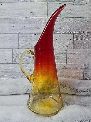 Buy MCM Amberina Crackle Glass Swung Vase Pitcher Vintage Kanawha Red Orange Gold  • 22.66£