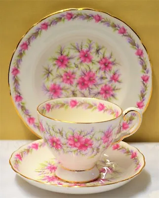 Buy Royal Tuscan Love In The Mist Pink Trio Tea Cup Saucer Side  Plate • 13£