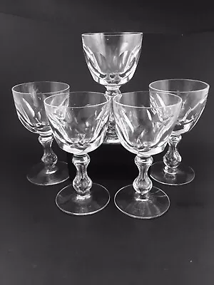 Buy Set Of 5 Beautiful Antique Cut Glass Crystal Wine Goblets 4oz Air-Trap Stem • 46.47£