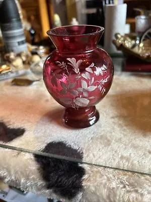Buy Vintage Painted Cranberry Glass Small Vase  • 15£