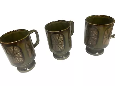 Buy Ceramic Footed MCM Cup Mug 70s Style Green  Stoneware Set Of 3 • 23.98£
