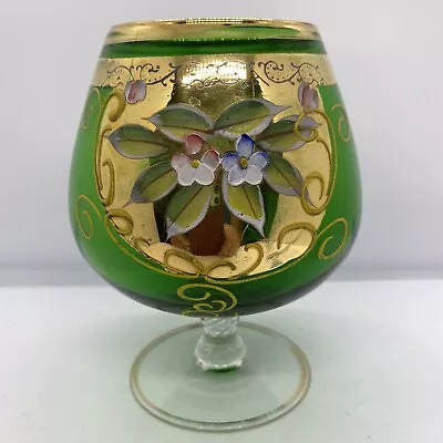Buy Czech Bohemian Venetian ? Glass Gold Gilt Floral Green Oversized Brandy Glass • 6.99£