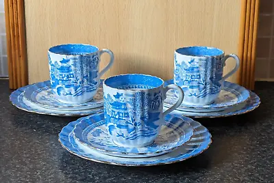 Buy ANTIQUE TRIOS X 3 ~ MANDARIN PATTERN BLUE & WHITE ~ Cup Saucer Plate ~like Spode • 24.99£