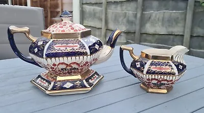 Buy Antique Victorian Welsh Gaudy Hexagonal Ceramic Teapot & Stand + Milk Jug - RARE • 50£