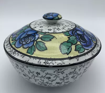 Buy Royal Winton Grimwades Lidded Pot, Bowl, Trinket Dish Fibre Rose Blue Circa 30s • 14.99£