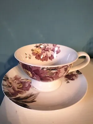 Buy New Laura Ashley Peony Garden Amethyst Ceramic Cup And Saucer • 12£