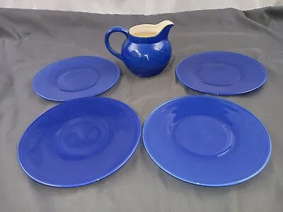 Buy Lot 5 VTG 4 Blue Glass 6.25  Saucers & 1 Blue Ceramic Creamer(Decorative Only) • 24.12£
