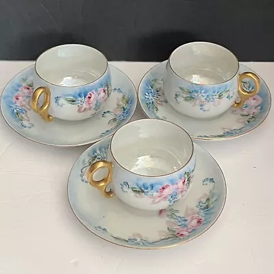 Buy Bavarian Set Of 3 Tea Cups And Saucer Floral Trim Gold • 36.78£