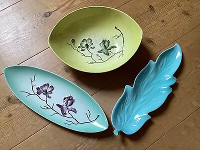 Buy 3 X Carlton Ware Items, Long Leaf Plate, Orchid Long Plate And Yellow Bowl • 5£