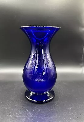 Buy Signed Bristol Blue Glass Vase With Crackle Effect 1993 7” • 34.99£