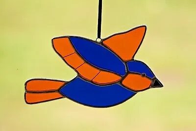 Buy Stained Glass Suncatcher/Window Hanger Flying Orange & Blue Tropical Bird Gift • 22£