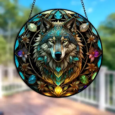Buy Wolf Suncatcher Stained Glass Effect Home Decor Christmas Gift • 7.99£