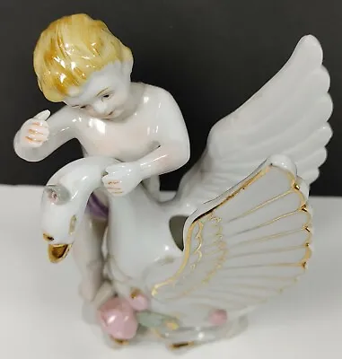 Buy Ucagco Multicolor Ceramic Angel With Swan Flower Vase Figurine Sz 3x2 1/2x5 1/4  • 15.69£