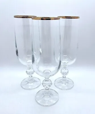 Buy Vintage Bohemian Czech Crystal Glass With Gold Rim Champagne Flutes Set Of 3 EUC • 42.53£