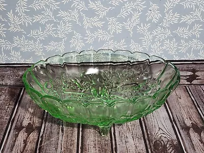 Buy Green  Indiana Glass Footed Fruit Bowl W/ Scalloped Edge • 24£