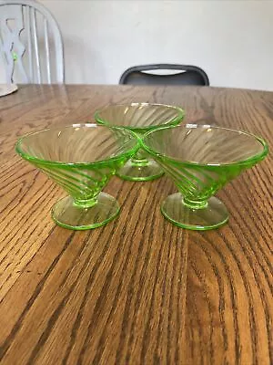 Buy Antique Federal Green Depression Glass Swirl Dessert Sherbet Dishes 3” • 14.23£