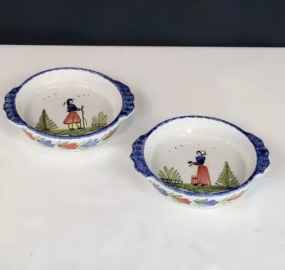Buy Henriot Quimper France Pottery Hand Painted Pair Of Pie Flan Dishes • 25£