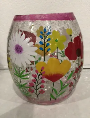Buy Hand Painted Crackle Glass Candle Holder Large 18cm High, 16 Cm Diameter • 5.99£