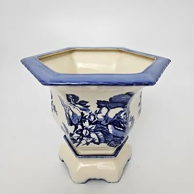 Buy Blakeney Pottery Ironstone Blue White Floral Hexagonal Planter Pot Stand Vintage • 24.99£
