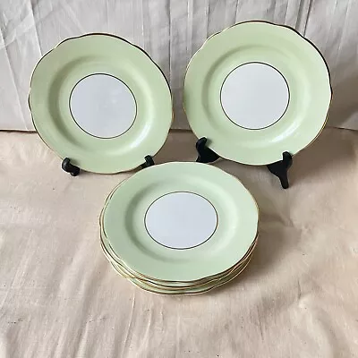 Buy Set Aynsley 8 ½  Plates - Mint Green & Gold - Set Of 6 - Vintage • 24.99£