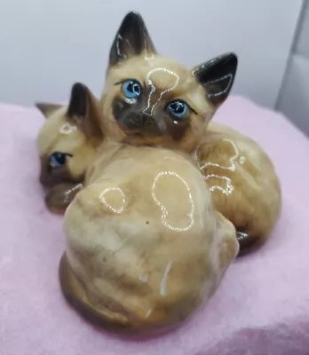 Buy Vintage Beswick Siamese Cat Kittens 1296 Brown Beige With Gloss Finish  • 10£