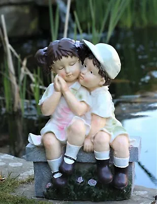 Buy Garden Ornaments Large Cherub Ceramic Figure Antique Little Girl & Boy • 15.95£