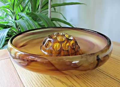 Buy Art Deco Davidson Amber Cloud Glass Posy Vase Flower Fruit Bowl With Frog 1930s • 14.99£