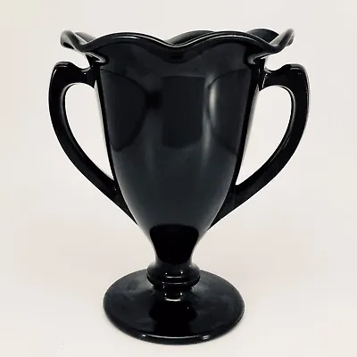 Buy Vintage LE Smith Vase Black Amethyst Glass 2 Handled Loving Cup 1930’s 001 • 14.40£