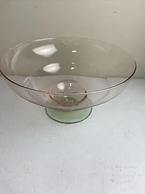 Buy Vintage Watermelon Glass Pedestal Bowl, Pink With Green Base Dessert Compote 9”D • 38.33£