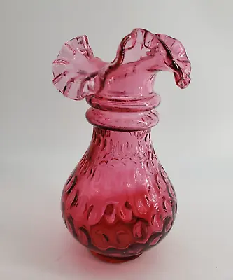 Buy Fenton Cranberry Crimpled Edge Dot Optic Vase 5 3/4in Tall • 26.02£