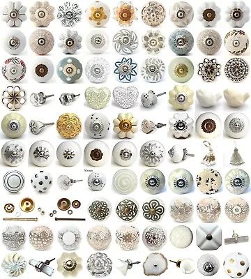 Buy White Cream Ceramic Knobs Drawer Pulls Cupboard Door Knobs Porcelain China • 2.99£