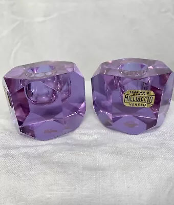 Buy Murano Glass Candle Holder Vintage Amethyst Color Set Of 2 • 40.54£