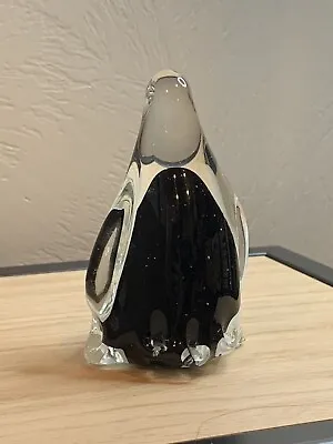 Buy Penguin Figurine Paperweight Hand Blown Art Glass  Black Clear Murano Handblown  • 37.60£