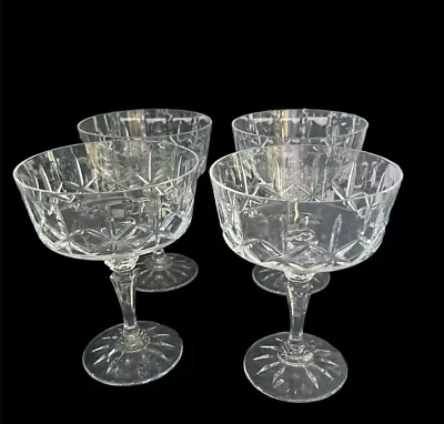Buy Vintage Galway Irish Crystal 4 Piece Aran Saucer Champagne Glasses Original Box • 85£